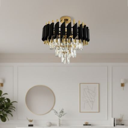 Felületre szerelhető CRISTAL 5xE14/10W/230V Ø 38 cm fekete/arany