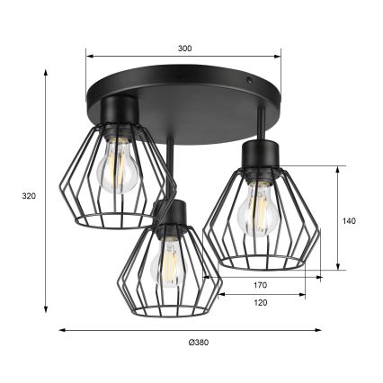 Felületre szerelhető csillár AUDREY 3xE27/60W/230V fekete