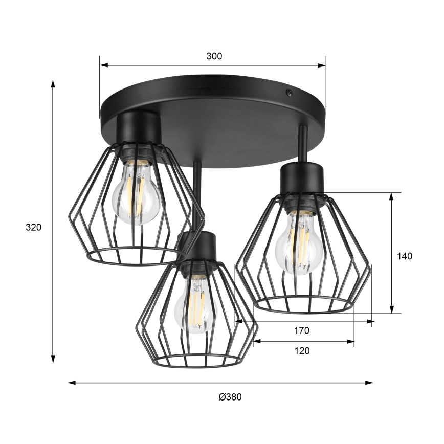 Felületre szerelhető csillár AUDREY 3xE27/60W/230V fekete