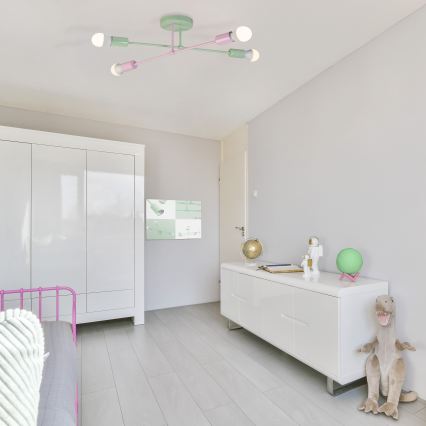 Felületre szerelhető csillár CAMBRIDGE 4xE27/15W/230V zöld/rózsaszín