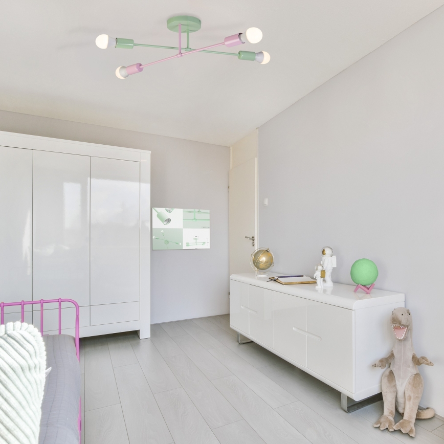 Felületre szerelhető csillár CAMBRIDGE 4xE27/15W/230V zöld/rózsaszín