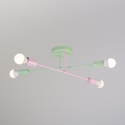 Felületre szerelhető csillár CAMBRIDGE 4xE27/15W/230V zöld/rózsaszín