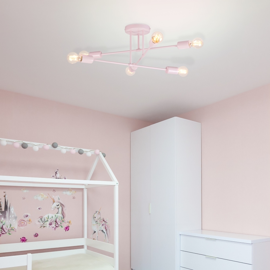 Felületre szerelhető csillár CAMBRIDGE 6xE27/15W/230V rózsaszín