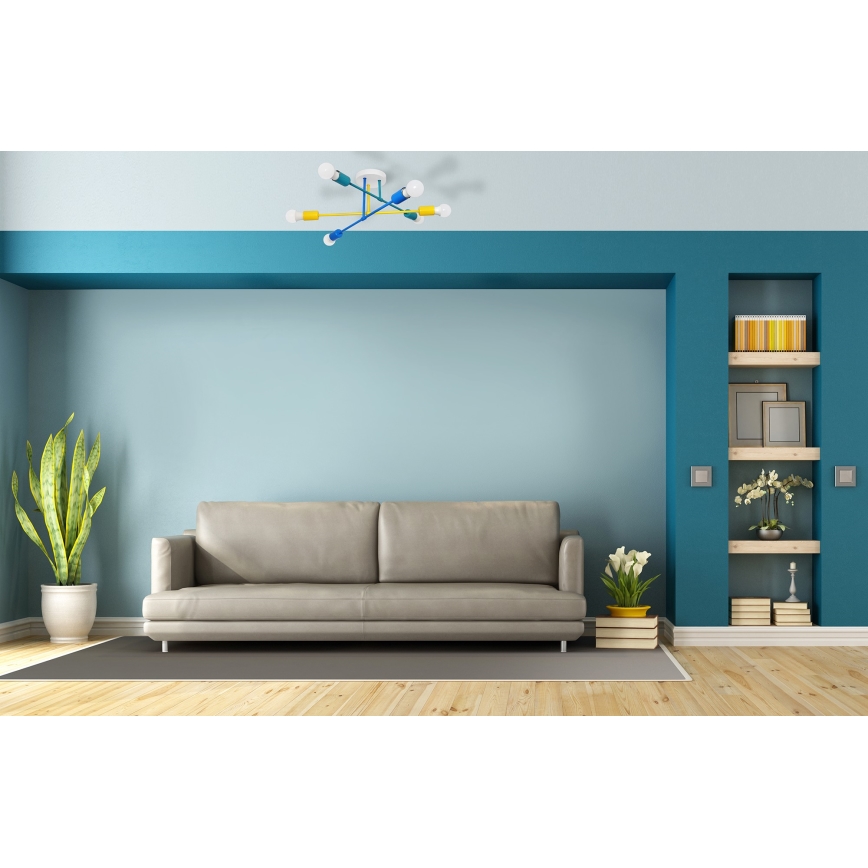 Felületre szerelhető csillár CAMBRIDGE 6xE27/20W/230V kék/sárga