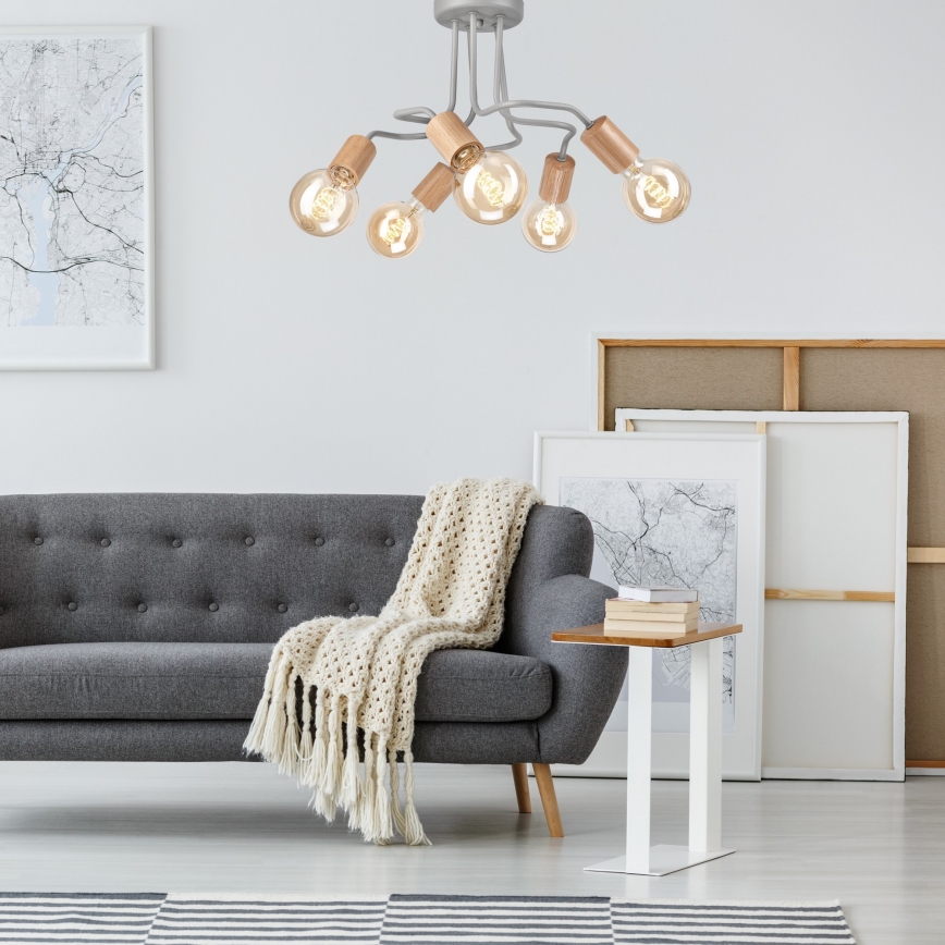 Felületre szerelhető csillár CONOR 5xE27/60W/230V tölgy/szürke