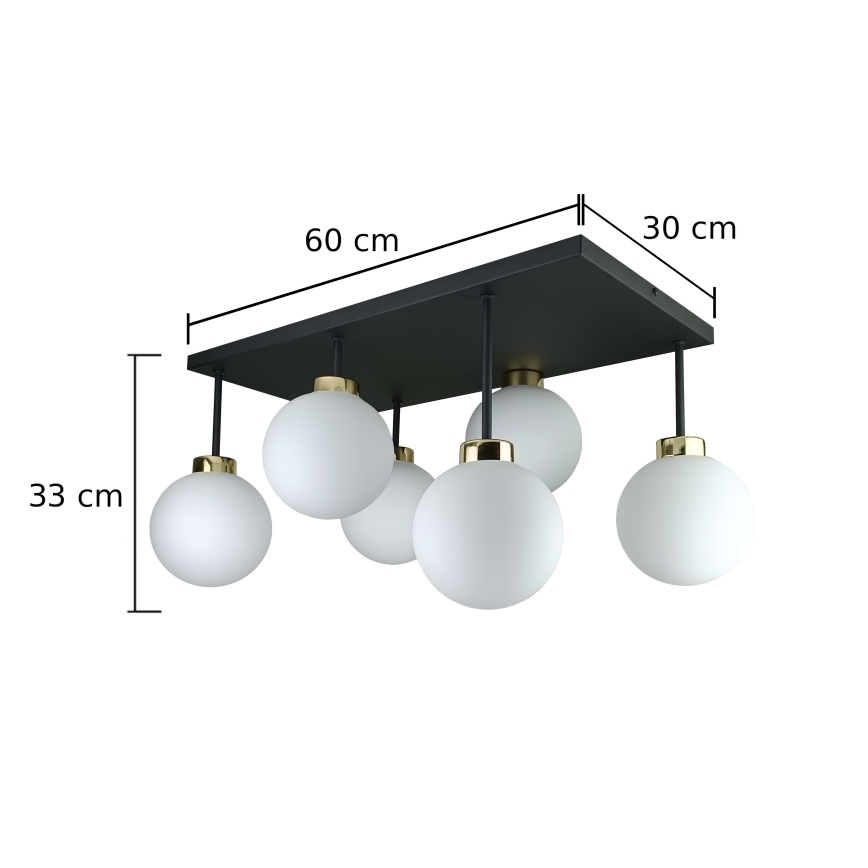 Felületre szerelhető csillár  DEA 6xE14/60W/230V fekete/arany/fehér
