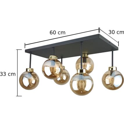 Felületre szerelhető csillár  DEA 6xE14/60W/230V fekete/arany/füstös bézs