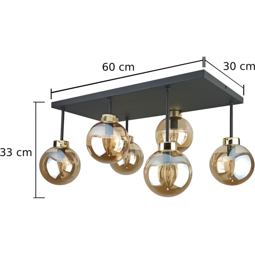Felületre szerelhető csillár  DEA 6xE14/60W/230V fekete/arany/füstös bézs
