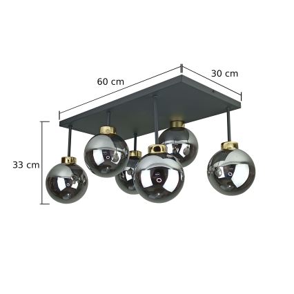 Felületre szerelhető csillár  DEA 6xE14/60W/230V fekete/arany/füstös fekete
