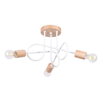 Felületre szerelhető csillár EMBER 3xE27/15W/230V fehér/bézs/bükkfa