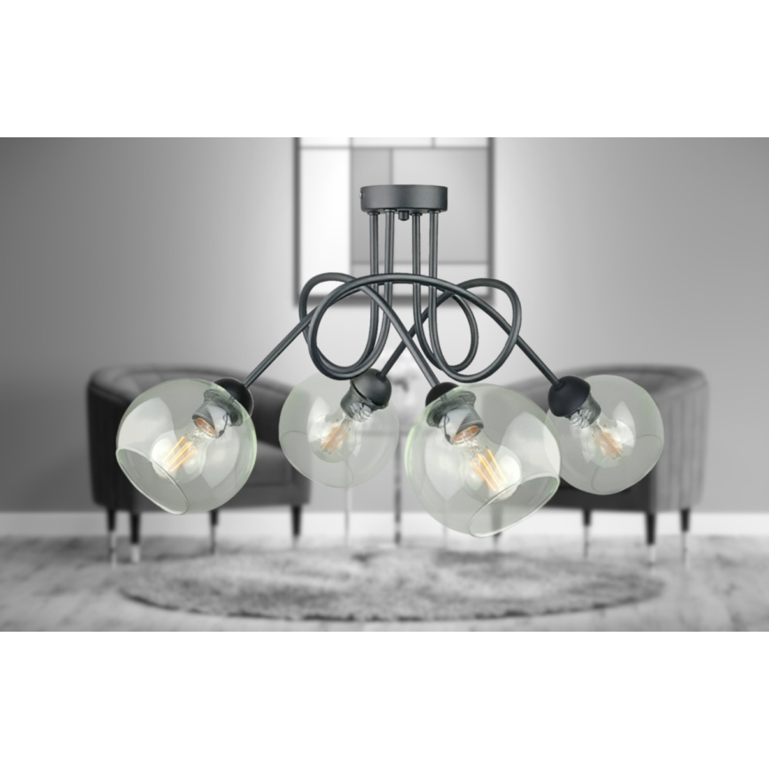 Felületre szerelhető csillár  EVIE 4xE27/60W/230V antracit/átlátszó