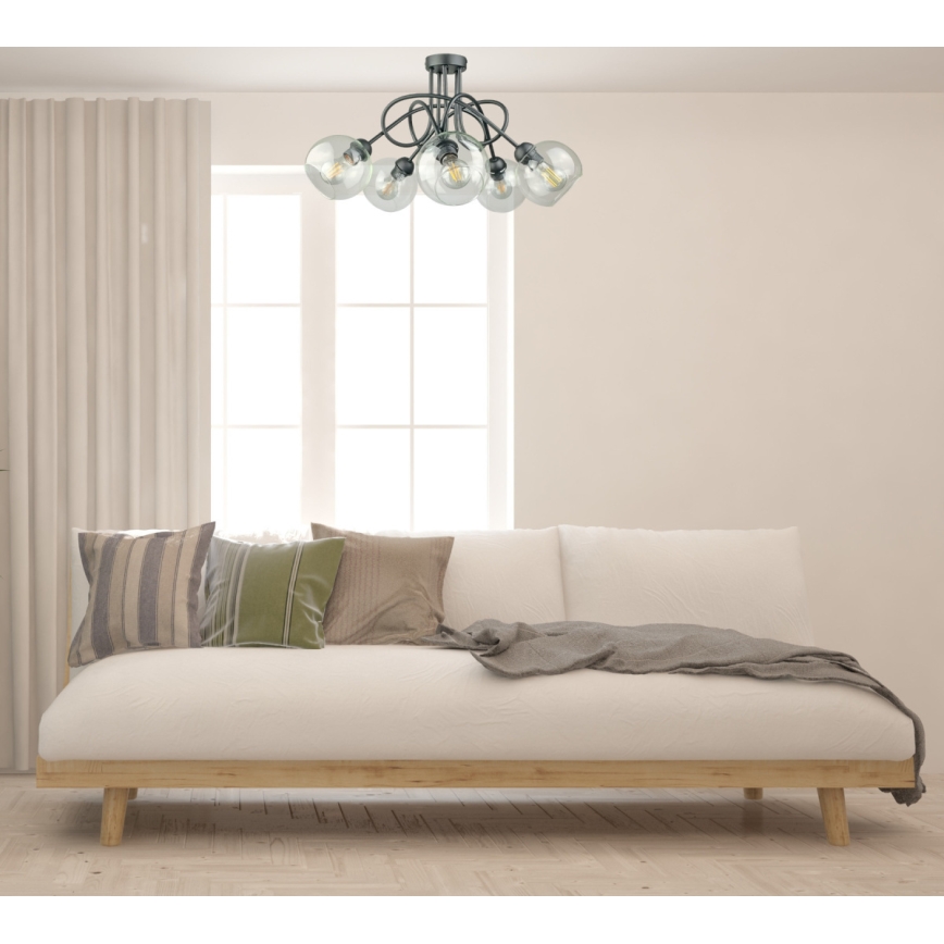 Felületre szerelhető csillár  EVIE 5xE27/60W/230V antracit/átlátszó