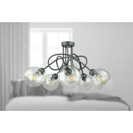 Felületre szerelhető csillár  EVIE 5xE27/60W/230V antracit/átlátszó