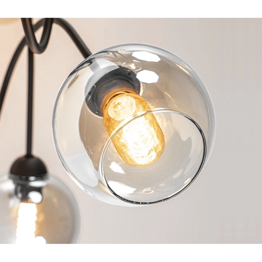 Felületre szerelhető csillár  EVIE 5xE27/60W/230V antracit/átlátszó