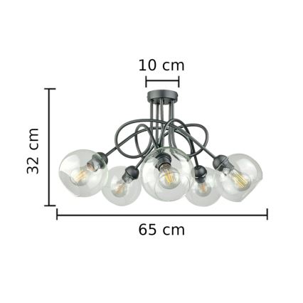 Felületre szerelhető csillár  EVIE 5xE27/60W/230V antracit/átlátszó