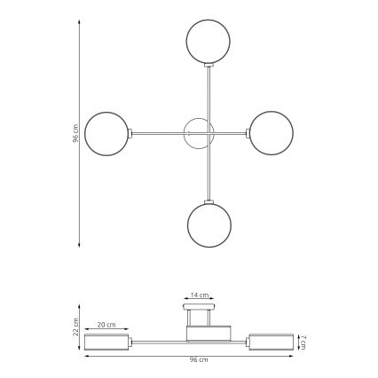 Felületre szerelhető csillár MAGA 4xE14/10W/230V fekete/barna/szürke