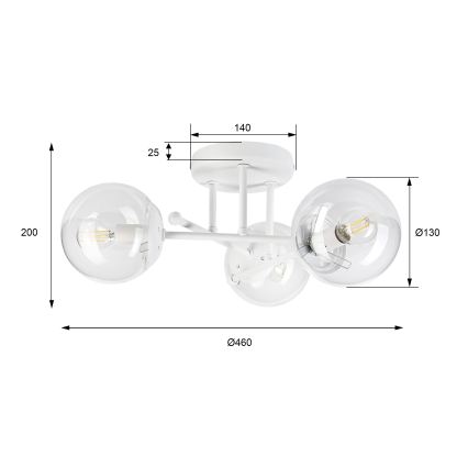 Felületre szerelhető csillár MALENA 3xE14/5W/230V fehér/átlátszó