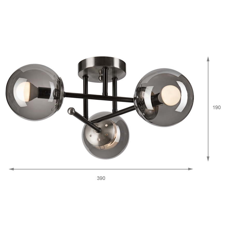 Felületre szerelhető csillár  MALENA 3xE14/5W/230V fekete/füstös