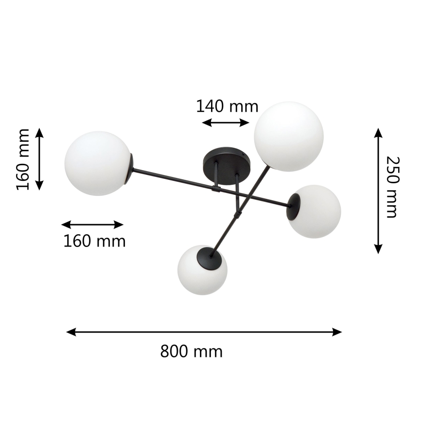 Felületre szerelhető csillár MOON 4xE27/15W/230V fekete