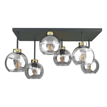 Felületre szerelhető csillár  NESSA 6xE27/60W/230V fekete/arany/átlátszó