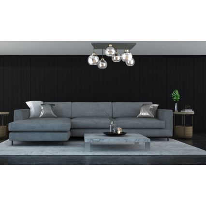 Felületre szerelhető csillár  NESSA 6xE27/60W/230V fekete/arany/átlátszó