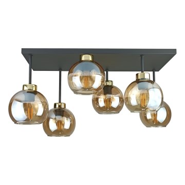 Felületre szerelhető csillár  NESSA 6xE27/60W/230V fekete/arany/füstös bézs