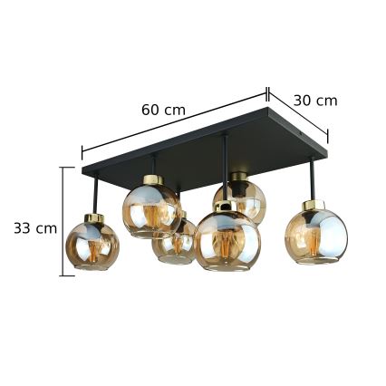 Felületre szerelhető csillár  NESSA 6xE27/60W/230V fekete/arany/füstös bézs