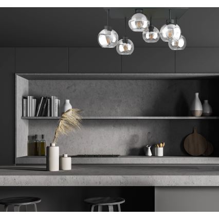 Felületre szerelhető csillár  NESSA 6xE27/60W/230V fekete/átlátszó