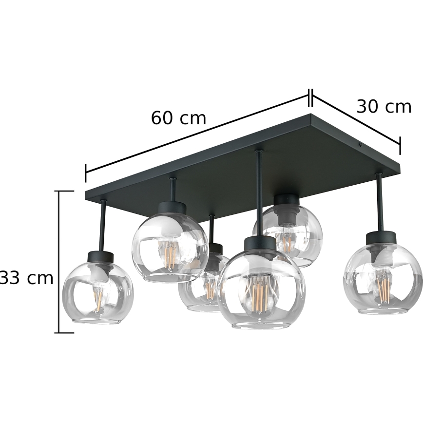 Felületre szerelhető csillár  NESSA 6xE27/60W/230V fekete/átlátszó