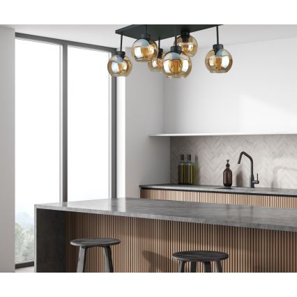 Felületre szerelhető csillár  NESSA 6xE27/60W/230V fekete/füstös bézs