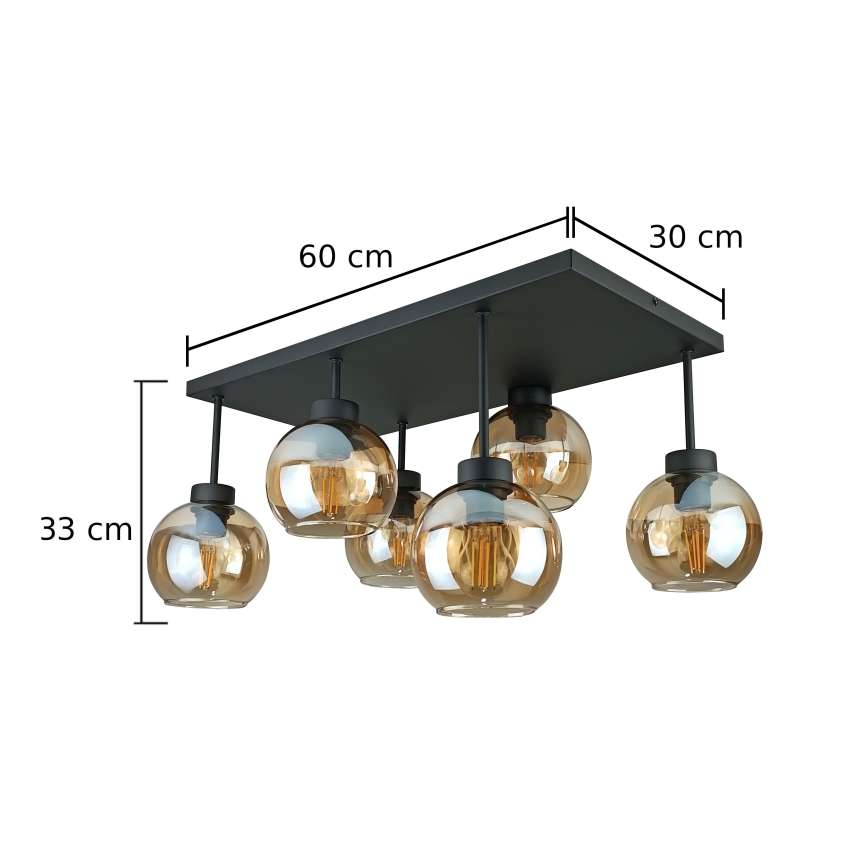 Felületre szerelhető csillár  NESSA 6xE27/60W/230V fekete/füstös bézs