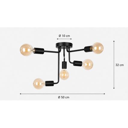 Felületre szerelhető csillár NIXO 5xE27/60W/230V fekete