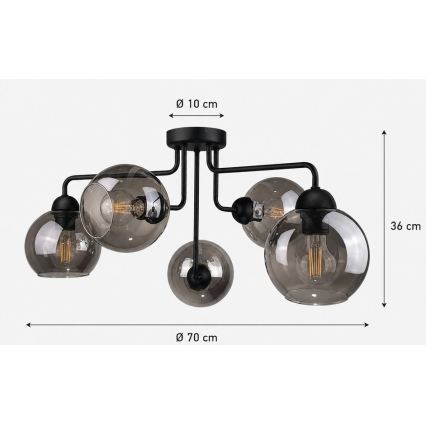 Felületre szerelhető csillár OSMO 5xE27/60W/230V fekete