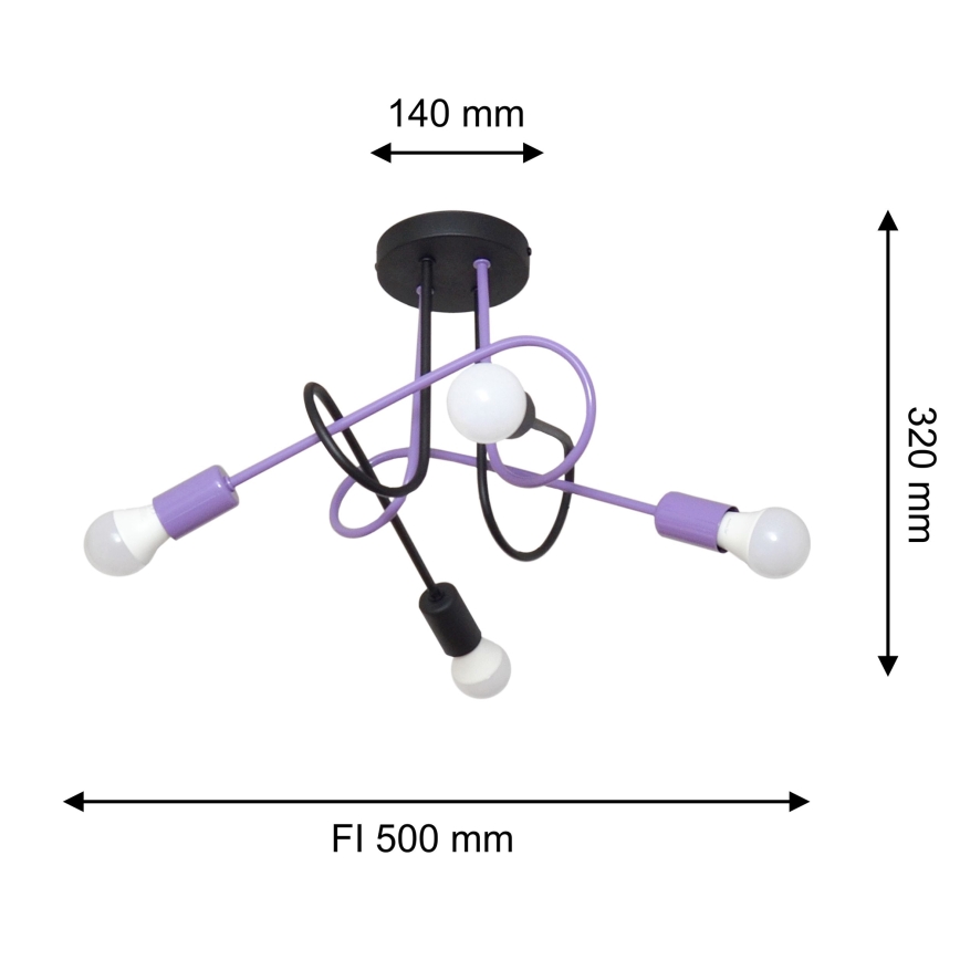Felületre szerelhető csillár OXFORD 4xE27/15W/230V fekete/lila