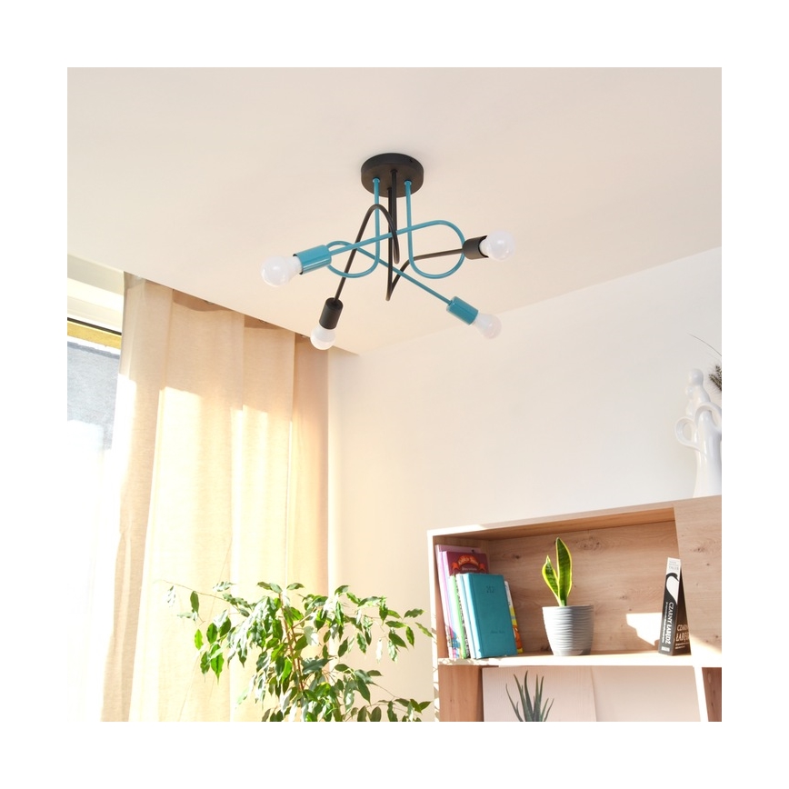 Felületre szerelhető csillár OXFORD 4xE27/15W/230V fekete/türkiz