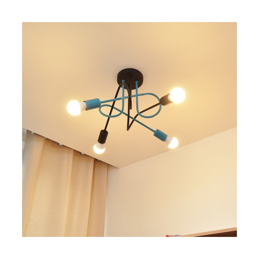 Felületre szerelhető csillár OXFORD 4xE27/15W/230V fekete/türkiz