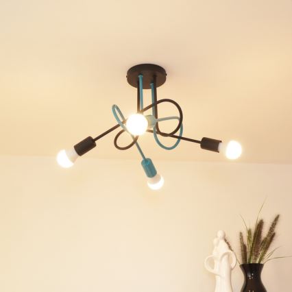 Felületre szerelhető csillár OXFORD 4xE27/15W/230V fekete/türkiz