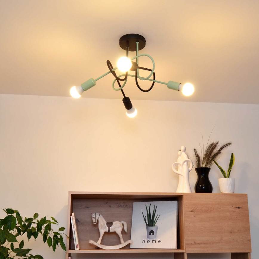 Felületre szerelhető csillár OXFORD 4xE27/15W/230V fekete/zöld