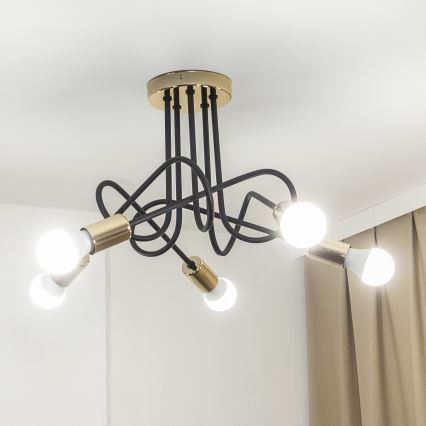 Felületre szerelhető csillár OXFORD 5xE27/15W/230V arany/fekete