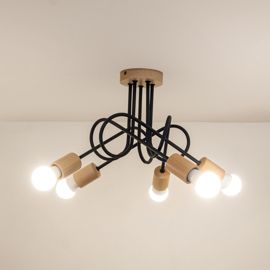 Felületre szerelhető csillár OXFORD 5xE27/15W/230V fenyő/fekete