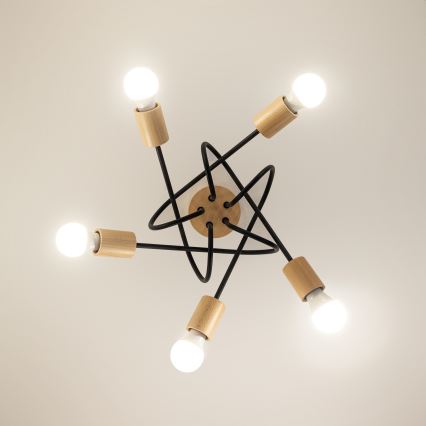 Felületre szerelhető csillár OXFORD 5xE27/15W/230V fenyő/fekete