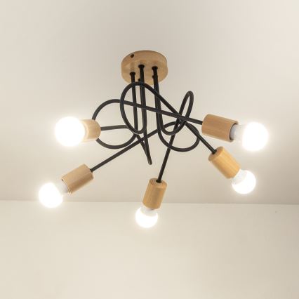 Felületre szerelhető csillár OXFORD 5xE27/15W/230V fenyő/fekete