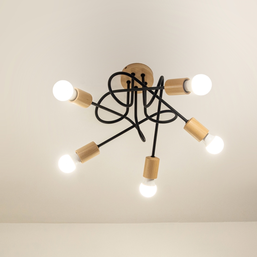 Felületre szerelhető csillár OXFORD 5xE27/15W/230V fenyő/fekete