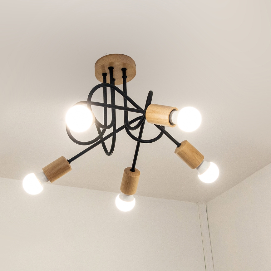 Felületre szerelhető csillár OXFORD 5xE27/15W/230V fenyő/fekete