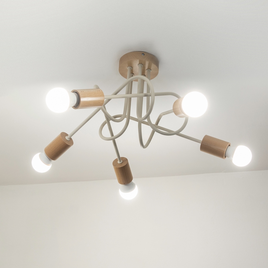 Felületre szerelhető csillár OXFORD 5xE27/15W/230V fenyő/krémszínű