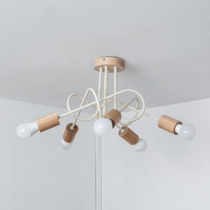 Felületre szerelhető csillár OXFORD 5xE27/15W/230V fenyő/krémszínű