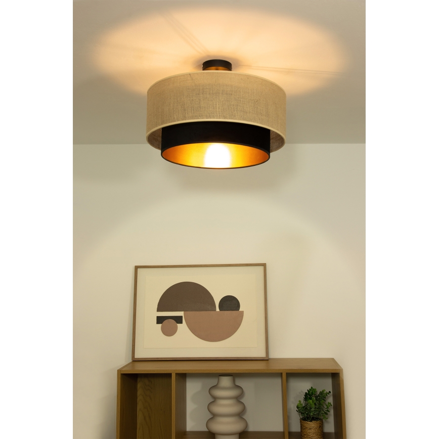 Felületre szerelhető csillár SARTA 1xE27/60W/230V, átm. 45 cm, fekete/juta