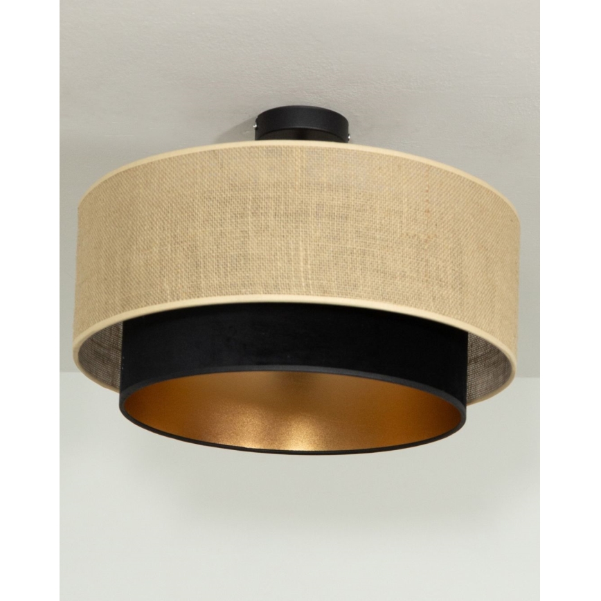 Felületre szerelhető csillár SARTA 1xE27/60W/230V, átm. 45 cm, fekete/juta