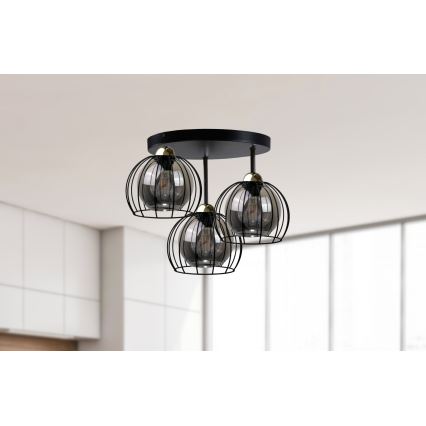 Felületre szerelhető csillár SOLO BLACK 3xE27/60W/230V á. 30 cm fekete/arany