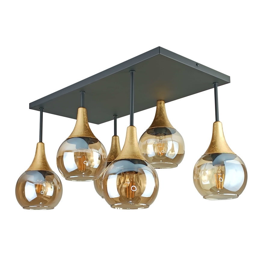 Felületre szerelhető csillár  SOMA 6xE27/60W/230V fekete/arany/füstös bézs